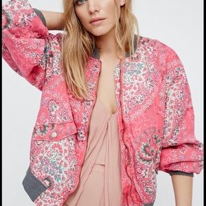 Free People Paisley Print Pink Bomber Jakcet